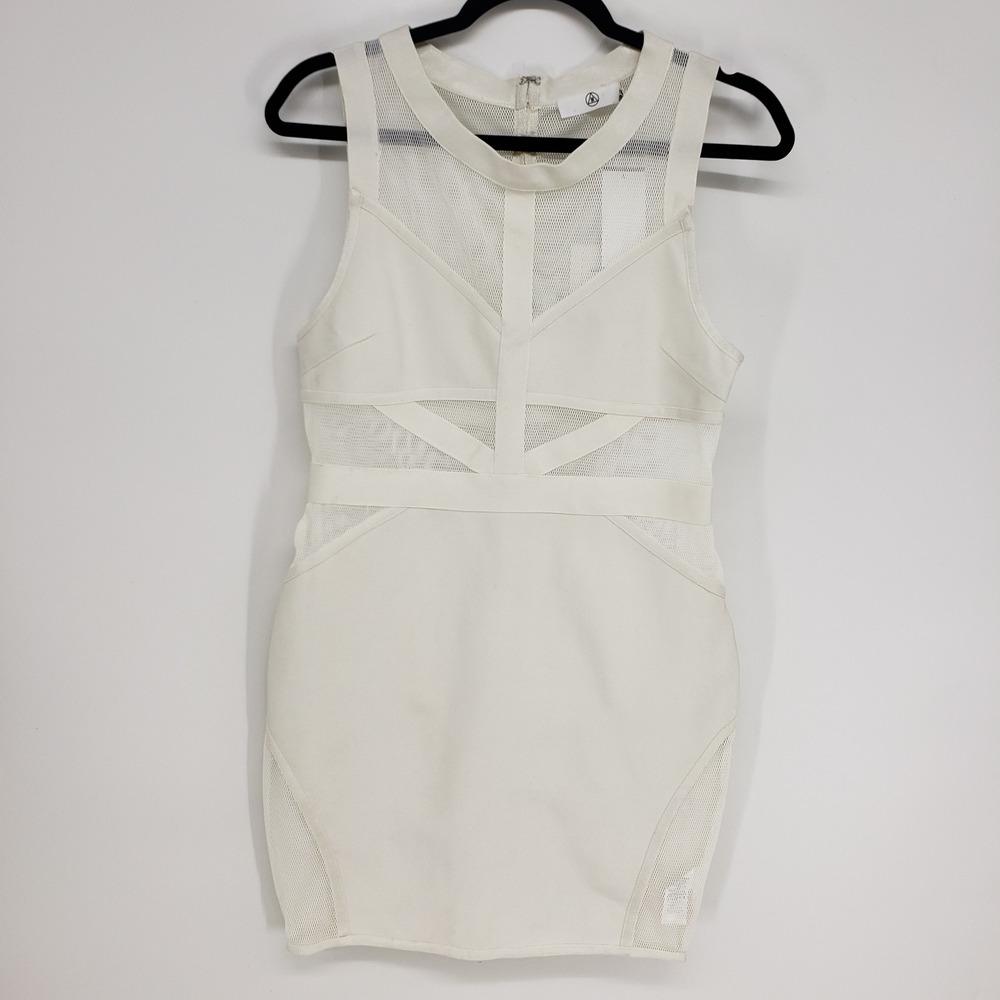 Missguided Mesh Panel Bodycon Mini Dress Size 10 White Sleeveless Clubwear NWT